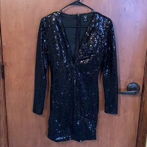 Black-sequined cocktail dress